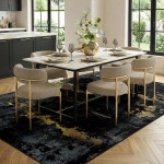 Washable Area Rugs 5'x7' Non-Slip Modern Abstract Soft for Living Room Entryway Bedroom Nursery, Print Pattern, Dark Black Gold