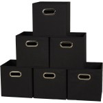 Household Essentials Foldable Fabric Storage Bins 6 Piece Set, Strong Poly-Woven Fabric, Sturdy Chipboard Sides, Grommet Front Handle, Stackable and Foldable, Classic Design, Black