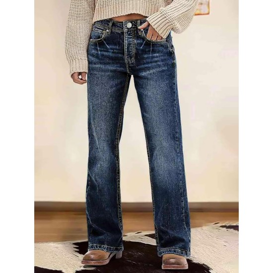 Flamingals Straight Leg Boyfriend Jeans for Women Trendy Mid Rise Wash Stretchy Casual Baggy Jeans
