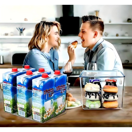 Set of 8 Large Clear Plastic Storage Bins (8L), Storage Containers for Pantry Organization and Kitchen Storage Bins,Home Edit and Cabinet Organizers