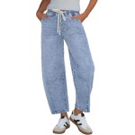 GRAPENT Barrel Jeans for Women Trendy High Waisted Cropped Baggy Wide Leg Pull On Elastic Waist Stretchy Denim Pants GRAPENT Barrel Jeans for Women Trendy High Waisted Cropped Baggy Wide Leg Pull On Elastic Waist Stretchy Denim Pants