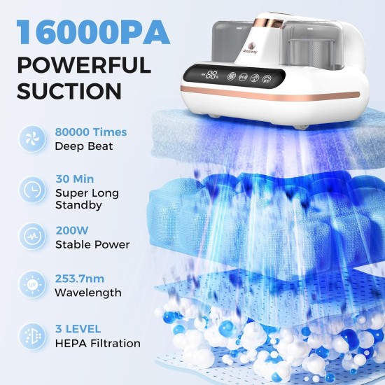 Mattress Vacuum Cleaner - 5-in-1 Cordless Bed Vacuum Cleaner, Powered by UV-C Light & Ultrasonic Technology, 16Kpa Strong Suction,Low Noise,Suitable for Dust, Pet Hair, Etc. Mattress Vacuum Cleaner - 5-in-1 Cordless Bed Vacuum Cleaner, Powered by UV-C Light & Ultrasonic Technology, 16Kpa Strong Suction,Low Noise,Suitable for Dust, Pet Hair, Etc.