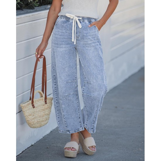 GRAPENT Barrel Jeans for Women Trendy High Waisted Cropped Baggy Wide Leg Pull On Elastic Waist Stretchy Denim Pants GRAPENT Barrel Jeans for Women Trendy High Waisted Cropped Baggy Wide Leg Pull On Elastic Waist Stretchy Denim Pants