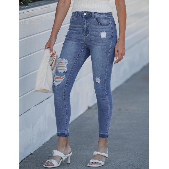 luvamia Cropped Jeans for Women Skinny Trendy High Waisted Distressed Ripped Stretchy Denim Pants Destroyed Jeggings