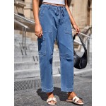 Dokotoo Jeans for Women Casual High Waisted Straight Wide Leg Pants Loose Cargo Denim Pants with Pockets