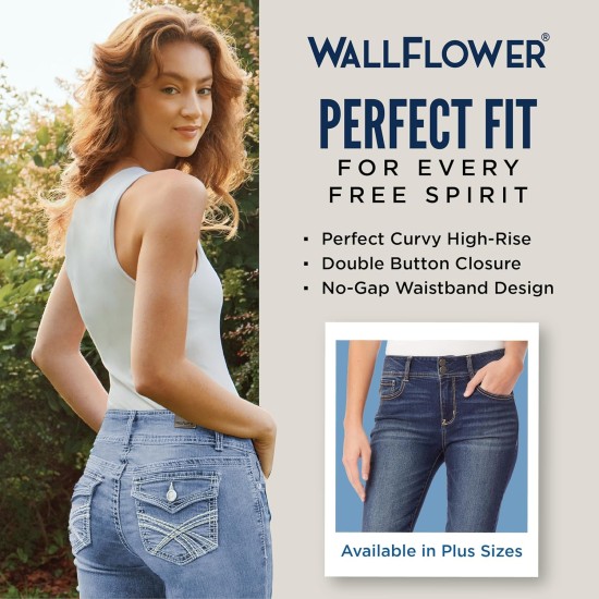 WallFlower Women's Flirty Curvy Crop Jeans High Rise Insta Stretch Denim 23.5-Inch Inseam, Sizes 0 - 24