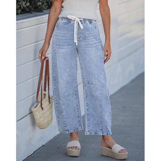 GRAPENT Barrel Jeans for Women Trendy High Waisted Cropped Baggy Wide Leg Pull On Elastic Waist Stretchy Denim Pants GRAPENT Barrel Jeans for Women Trendy High Waisted Cropped Baggy Wide Leg Pull On Elastic Waist Stretchy Denim Pants