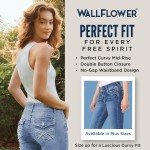 WallFlower Luscious Curvy 23.5” Mid-Rise Cropped Jeans for Women, Insta Stretch Denim Juniors Jeans