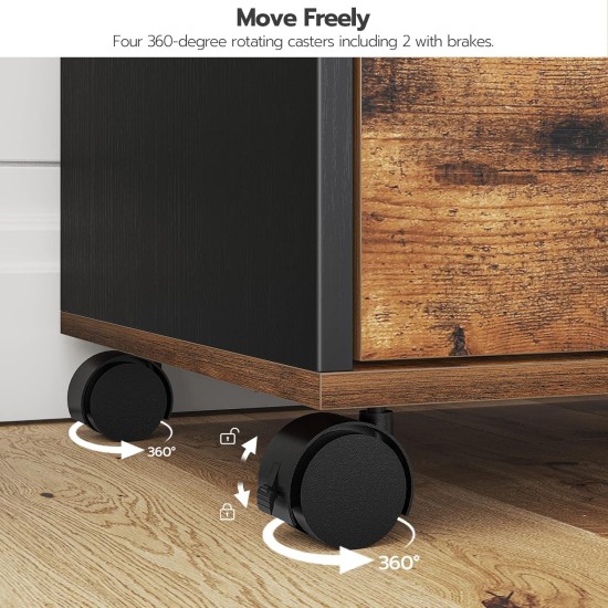 HOOBRO 7-Drawer File Cabinet, Wooden Office Cabinet with Drawers, Mobile Storage Filing Drawer for Home Office, Study, Easy Assembly, Rustic Brown and Black BF07WJ01