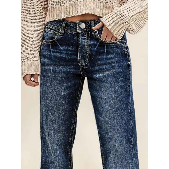 Flamingals Straight Leg Boyfriend Jeans for Women Trendy Mid Rise Wash Stretchy Casual Baggy Jeans