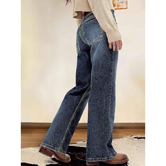 Flamingals Straight Leg Boyfriend Jeans for Women Trendy Mid Rise Wash Stretchy Casual Baggy Jeans
