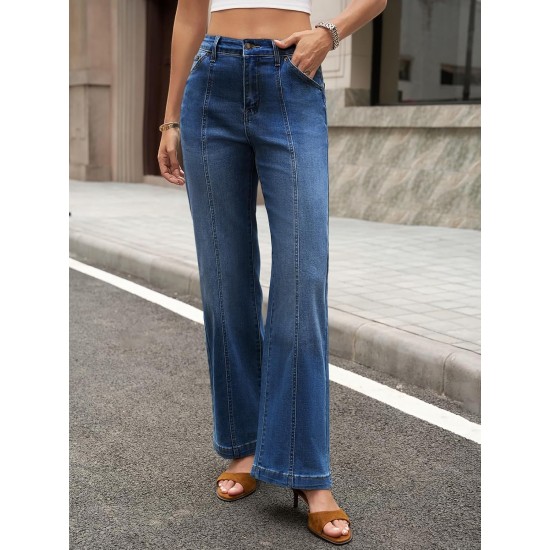 Cicy Bell Womens Wide Leg Jeans High Waisted Baggy Stretchy Front Seam Denim Pants with Pockets