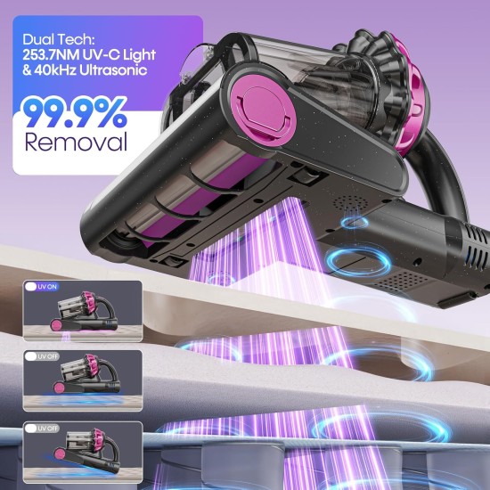 Mattress Vacuum Cleaner 550W 18KPa Bed Vacuum Cleaner with Smart Dust Sensor, UV-C Light, 149°F Heat, HEPA Filter, Handheld for Bed Sofa Couch