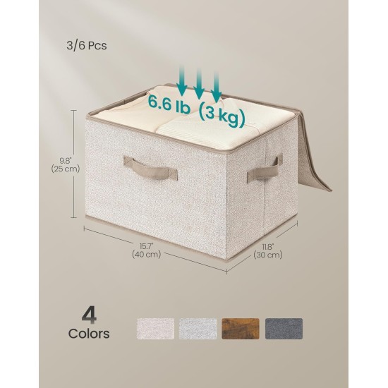 SONGMICS Foldable Storage Organizer Boxes, Set of 3 Storage Basket Bins with Lids, Handles, Clothes Organizer, 15.7 x 11.8 x 9.8 Inches, Non-Woven Fabric, Summer Sand URZB003K01 SONGMICS Foldable Storage Organizer Boxes, Set of 3 Storage Basket Bins with Lids, Handles, Clothes Organizer, 15.7 x 11.8 x 9.8 Inches, Non-Woven Fabric, Summer Sand URZB003K01