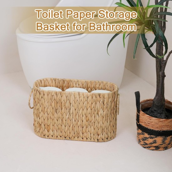 efluky Toilet Paper Storage Basket, Water Hyacinth Slim Toilet Paper Holder- Holds Up to 9 Mega Rolls, Home Bathroom Decor Organizer