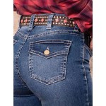 Flamingals Women's Buttoned Hem Bootcut Jeans Without Belt Mid Waist Casual Pants Navy Blue Flamingals Women's Buttoned Hem Bootcut Jeans Without Belt Mid Waist Casual Pants Navy Blue