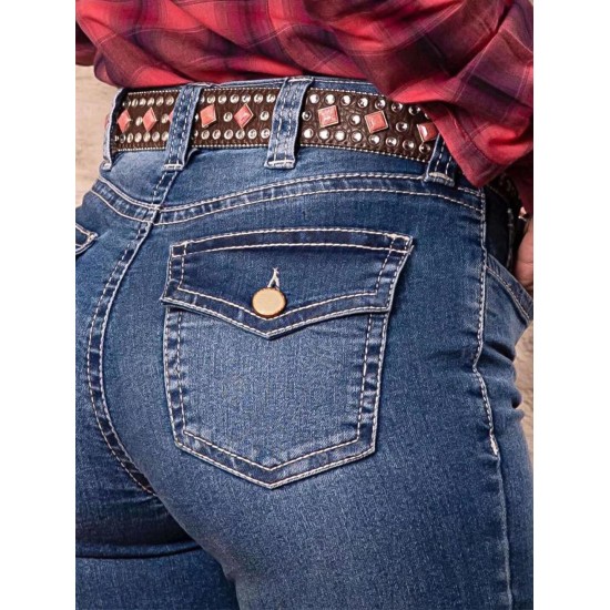 Flamingals Women's Buttoned Hem Bootcut Jeans Without Belt Mid Waist Casual Pants Navy Blue Flamingals Women's Buttoned Hem Bootcut Jeans Without Belt Mid Waist Casual Pants Navy Blue