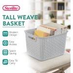 Sterilite 6-Pack Tall Weave Basket, Woven Plastic Storage Baskets for Organization, Cement Gray - Organizing Bin Containers with Handles for Bedroom, Bathroom, Dorm, Laundry Room, and Closet