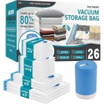 Cozy Essential Travel Vacuum Storage Bags with Rechargeable Cordless Electric Pump, Space Saver Bags for Luggage, Suitcase, Carry-On, for Clothes, Blankets, Comforters, Pillows, 26 Combo