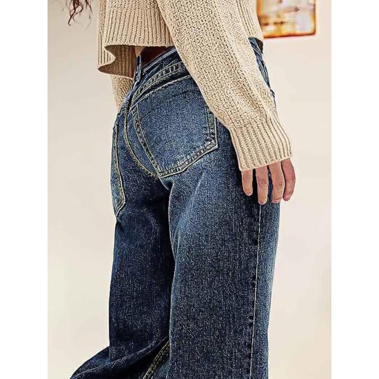 Flamingals Straight Leg Boyfriend Jeans for Women Trendy Mid Rise Wash Stretchy Casual Baggy Jeans