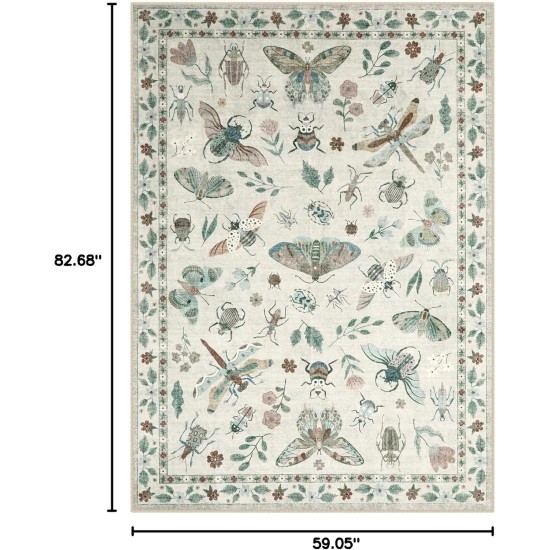 Lahome Insect Print Washable Area Rugs 5x7, Soft Rugs for Living Room Ultra-Thin Non-Shedding Modern Bedroom Rug, Throw Rug Large Carpet for Dining Room Nursery Vionnet(5'x7',Beige)