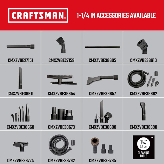 CRAFTSMAN CMXEVBE17250 2.5 Gallon 2.5 Peak HP Wet Dry Vac, Portable Shop Vacuum Wet and Dry with Filter Bag, Hose and Attachments for Cleaning in the Home
