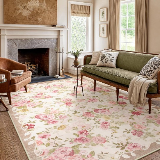 Lahome Floral Washable Rugs 5x7,Rugs for Living Room Boho Area Rug,Vintage Rugs for Bedroom Girls Non Slip Low Pile Ultra-Thin Large Carpet for Farmhouse,Dining Room,Kids Playroom Nina (5'X7',Beige) Lahome Floral Washable Rugs 5x7,Rugs for Living Room Boho Area Rug,Vintage Rugs for Bedroom Girls Non Slip Low Pile Ultra-Thin Large Carpet for Farmhouse,Dining Room,Kids Playroom Nina (5'X7',Beige)