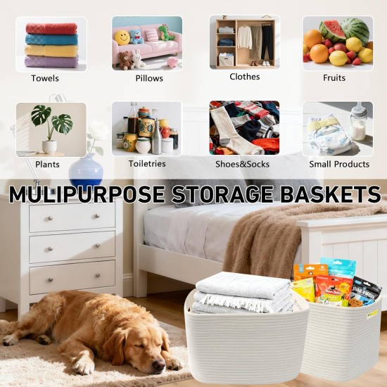 3 Pack Woven Storage Baskets for Shelves,13.5"×11"×9.5"Organizing Bins,Gift Baskets for Toys/Books/Towels/Clothes,Storage box for Nursery,Bedroom&Living Room Home Organization(White) 3 Pack Woven Storage Baskets for Shelves,13.5"×11"×9.5"Organizing Bins,Gift Baskets for Toys/Books/Towels/Clothes,Storage box for Nursery,Bedroom&Living Room Home Organization(White)