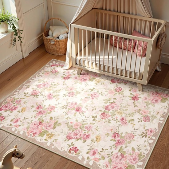 Lahome Floral Washable Rugs 5x7,Rugs for Living Room Boho Area Rug,Vintage Rugs for Bedroom Girls Non Slip Low Pile Ultra-Thin Large Carpet for Farmhouse,Dining Room,Kids Playroom Nina (5'X7',Beige) Lahome Floral Washable Rugs 5x7,Rugs for Living Room Boho Area Rug,Vintage Rugs for Bedroom Girls Non Slip Low Pile Ultra-Thin Large Carpet for Farmhouse,Dining Room,Kids Playroom Nina (5'X7',Beige)