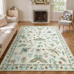 Lahome Insect Print Washable Area Rugs 5x7, Soft Rugs for Living Room Ultra-Thin Non-Shedding Modern Bedroom Rug, Throw Rug Large Carpet for Dining Room Nursery Vionnet(5'x7',Beige)
