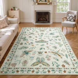 Lahome Insect Print Washable Area Rugs 5x7, Soft Rugs for Living Room Ultra-Thin Non-Shedding Modern Bedroom Rug, Throw Rug Large Carpet for Dining Room Nursery Vionnet(5'x7',Beige)