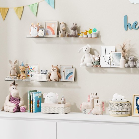 upsimples 6 Pack Acrylic Shelves for Wall Storage, 15" x 4“ Floating Bookshelves for Kids, Display Shelf Organizer for Bathroom, Bedroom, Living Room, Kitchen, Room Decor, Clear