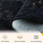 Washable Area Rugs 5'x7' Non-Slip Modern Abstract Soft for Living Room Entryway Bedroom Nursery, Print Pattern, Dark Black Gold