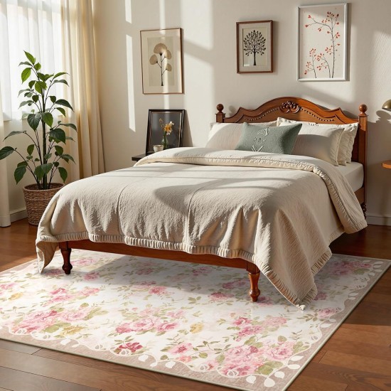 Lahome Floral Washable Rugs 5x7,Rugs for Living Room Boho Area Rug,Vintage Rugs for Bedroom Girls Non Slip Low Pile Ultra-Thin Large Carpet for Farmhouse,Dining Room,Kids Playroom Nina (5'X7',Beige) Lahome Floral Washable Rugs 5x7,Rugs for Living Room Boho Area Rug,Vintage Rugs for Bedroom Girls Non Slip Low Pile Ultra-Thin Large Carpet for Farmhouse,Dining Room,Kids Playroom Nina (5'X7',Beige)