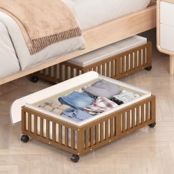 Under Bed Storage Containers with Wheels, 2 Pack Bamboo Under the Bed Shoe Storage Bins, Wood Rolling Underbed Drawers Organizer for Bedroom, Closet Clothes Blanket Comforter Under Crib Toy Walunt