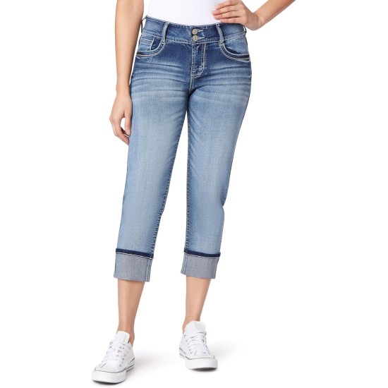 WallFlower Luscious Curvy 23.5” Mid-Rise Cropped Jeans for Women, Insta Stretch Denim Juniors Jeans