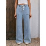 CIDER Womens Drawstring Baggy Wide Leg Jeans High Elastic Waist Boyfriend Jeans with Deep Pockets Trendy Denim Pants CIDER Womens Drawstring Baggy Wide Leg Jeans High Elastic Waist Boyfriend Jeans with Deep Pockets Trendy Denim Pants