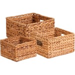 Honey-Can-Do Banana Leaf Storage Baskets –Water Hyacinth Woven Basket, Decorative Baskets for Shelves, Basket for Gifts, Closet, Pantry, and Home Organization, Set of 3, Multi-Size