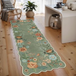 Lahome Floral Runners for Hallways, 2X6 Kitchen Runner Rug Ultra-Thin Soft, Non-Slip Hallway Rug Stain Resistant Boho Low-Pile Carpet for ‎Laundry Bathroom Bedroom Flore (2x6ft,Green)