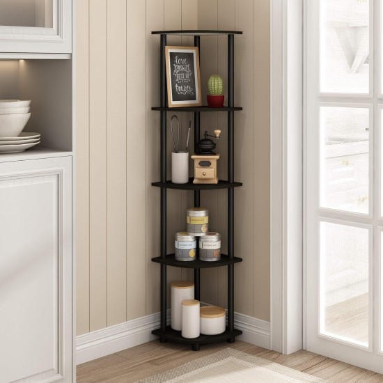 Furinno TURN-N-TUBE Corner Shelf, 5-Tier Corner Bookshelf, Open Storage Shelves, for Organization and Storage, Living Room, Home Office, Garage, Bedroom, Espresso Furinno TURN-N-TUBE Corner Shelf, 5-Tier Corner Bookshelf, Open Storage Shelves, for Organization and Storage, Living Room, Home Office, Garage, Bedroom, Espresso