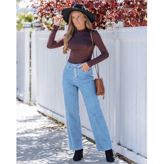 GRAPENT Wide Leg Jeans for Women High Waisted Trendy Button Fly Stretchy Denim Pants Vintage Straight Leg Trouser Jeans