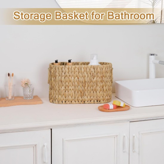 efluky Toilet Paper Storage Basket, Water Hyacinth Slim Toilet Paper Holder- Holds Up to 9 Mega Rolls, Home Bathroom Decor Organizer