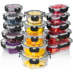 Razab 30 PC Glass Food Storage Containers with Lids - Reusable Glass Meal Prep Containers for Lunch and Leftovers - Airtight & Leakproof Snap Locking Lids - Oven, Freezer, Microwave, Dishwasher Safe