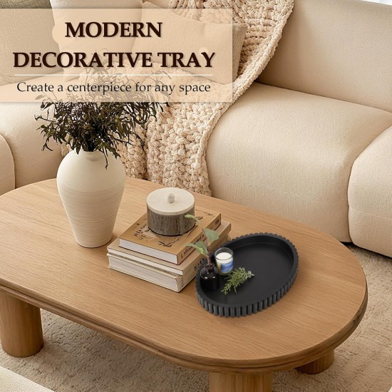 Oval Tray for Coffee Table Decor, 13" Concrete Tray, Table Centerpieces Decorative Trays for Home Decor, Modern Decorative Trays for Coffee Tables, Centerpiece Trays, Black