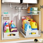 Under Sink Organizer, 2 Pack Height Adjustable Cabinet Organizer with Slide Out Drawer, Pull Out Under Sink Storage, Multi-Purpose 2 Tier Sink Shelves for Kitchen Bathroom Pantry (White, 2 Pack)