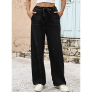 ANRABESS Women Barrel Jeans High Waisted Wide Leg Drawstring Denim Pants Y2K Baggy Loose Fit Trouser Jeans with Pockets