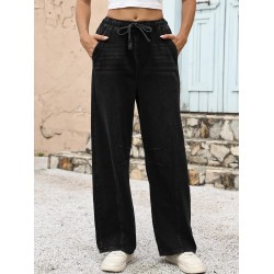 ANRABESS Women Barrel Jeans High Waisted Wide Leg Drawstring Denim Pants Y2K Baggy Loose Fit Trouser Jeans with Pockets