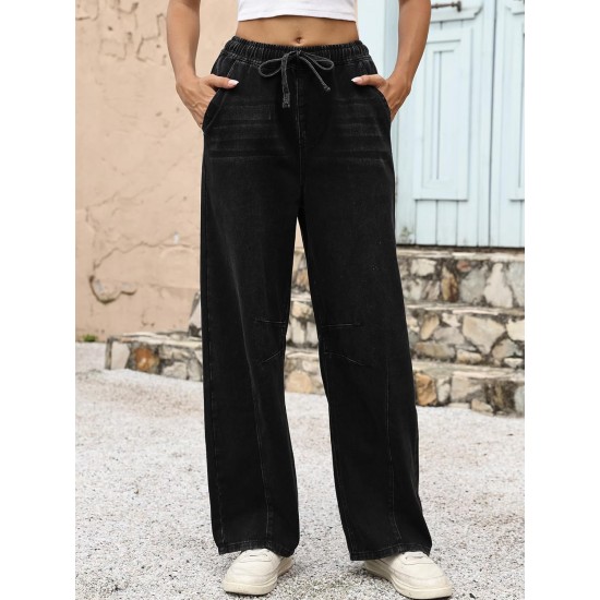 ANRABESS Women Barrel Jeans High Waisted Wide Leg Drawstring Denim Pants Y2K Baggy Loose Fit Trouser Jeans with Pockets