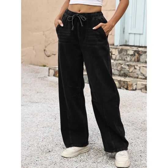 ANRABESS Women Barrel Jeans High Waisted Wide Leg Drawstring Denim Pants Y2K Baggy Loose Fit Trouser Jeans with Pockets