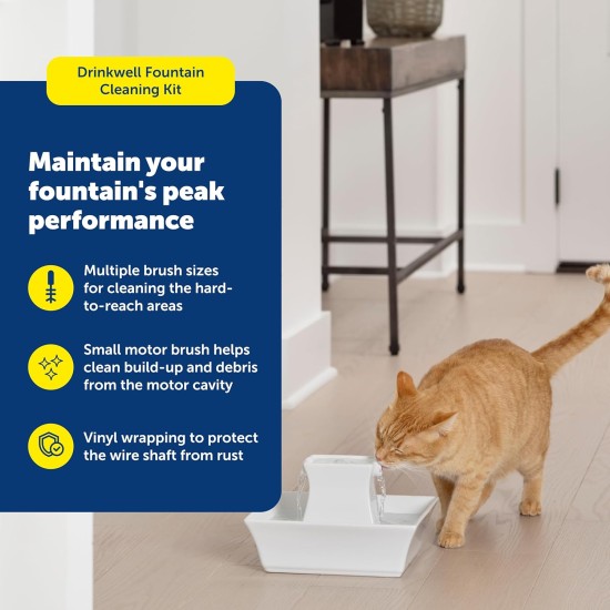 PetSafe Drinkwell Fountain Cleaning Kit - Deep Bowl Cleaning for Hard-to-Reach Areas of Compatible Cat Fountains - Removes Hidden Residue & Maintains Pump Performance